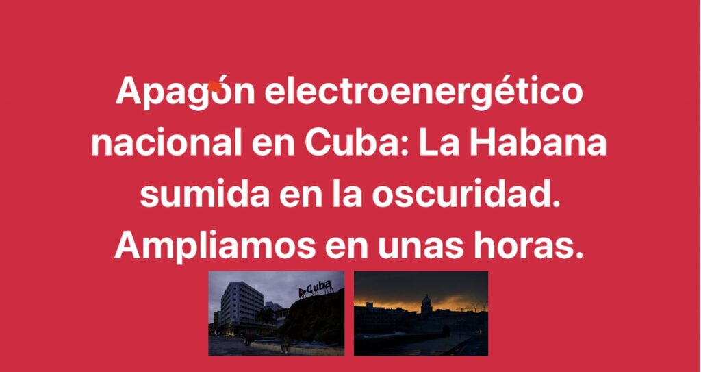 Apagón en Cuba, La Habana oscura, actualización pronto.